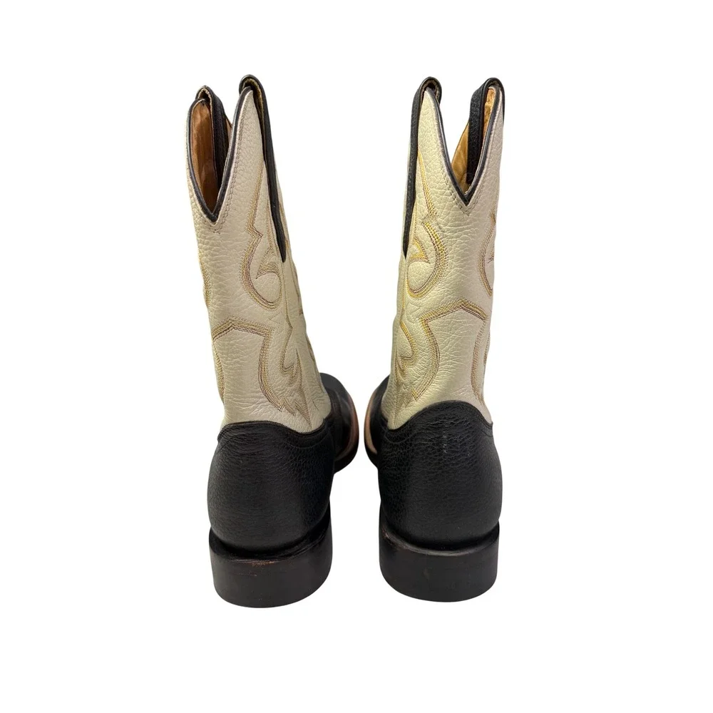 Hondo Two Tone Leather Western Cowboy Boots Black Cream Round Toe  1057 10EE